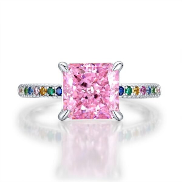 S925 Silver High Carbon Diamond Ring Women's 8A Zirconium Square Ice Flower Cut Colorful Jewelry Ring Live Explosion