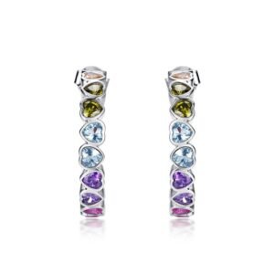 Love design rainbow zirconia earrings female S925 silver inlaid colorful zirconia fashion earrings wind