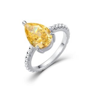 S925 pear shaped pigeon egg ring goose yellow ice flower cut high carbon diamond finger ring simple and fashionable