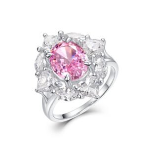 Personalized Silver S925 Pink Ring Fashion Light Luxury Ice Flower Cut High Carbon Diamond Diamond Ring
