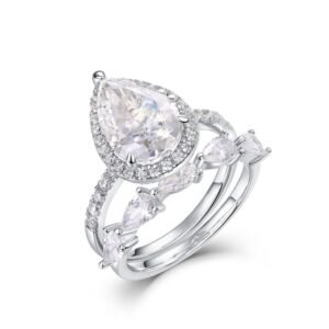 Sparkling Teardrop Ring Ice Flower Cut High Carbon Diamond Women's Wedding Jewelry