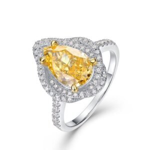 Fashion S925 silver ring female goose yellow ice flower cut high carbon diamond ring necklace dual-use models
