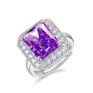 S925 silver full diamonds surrounded by women's ring long square ice flower cut aquamarine high carbon diamond ring