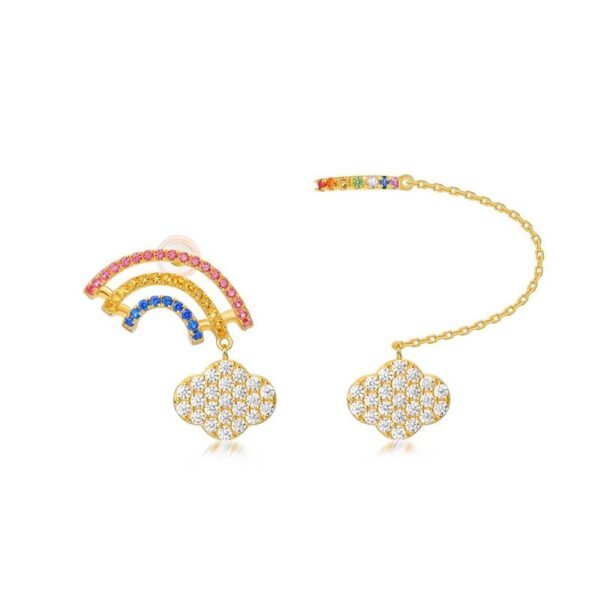 Summer rainbow asymmetric earrings female S925 silver colored zirconia earrings light luxury fashion style spot