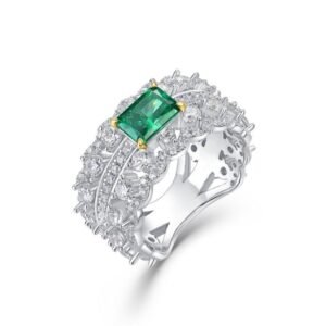 New S925 Silver Emerald High Carbon Diamond Ring Double Row Spell Diamond Full Diamond Row Ring Fashion