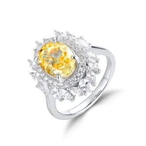 Yellow diamond high carbon diamond ring through S925 inlaid 8_10 wind light luxury models ice flower cut women's ring