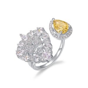 Fashion full diamond radiant ring female S925 silver goose yellow high carbon diamond open index finger ring light luxury