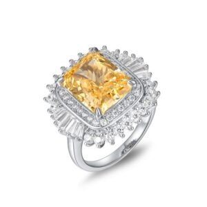 New ice flower cut high carbon diamond S925 silver ring around the set of colored treasure finger ring hand jewelry fashion style