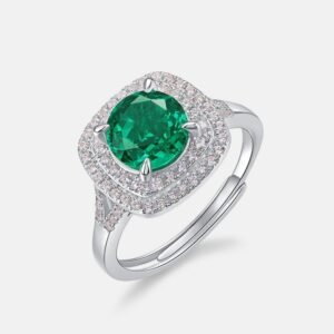 Emerald Green High Carbon Diamond Ring S925 Silver Full Set Brilliant Fancy Color Finger Ring Vintage Versatile
