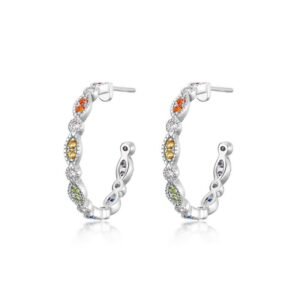 Rainbow zirconia hoop earrings female S925 silver set multi-color treasure earrings wind fashion