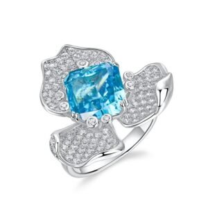 Hot sale aquamarine high carbon diamond ice flower cut ring square 7_7 through S925 silver flower ring