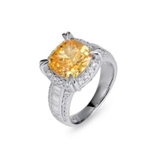 New S925 silver ring square ice flower cut high carbon diamond color treasure finger ring fashion style