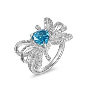 New S925 Silver High Carbon Diamond Ring Sweet Bow Heart Finger Ring Light Luxury High Feeling