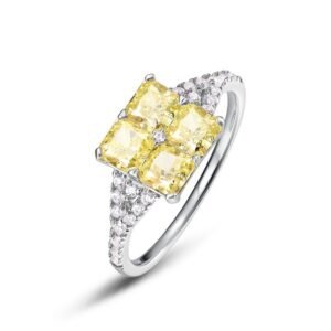 New high-end S925 silver goose yellow high-carbon diamond ring female ice flower cut burst flash yellow diamond finger ring luxury atmosphere