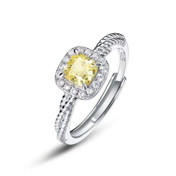 S925 silver glitter diamond ring female goose yellow high carbon diamond vintage finger ring tail ring fashion light luxury style