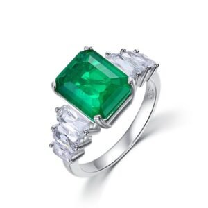 Personalized generous cultivated color gem ring S925 silver set with cultivated emerald color diamonds light luxury and versatile
