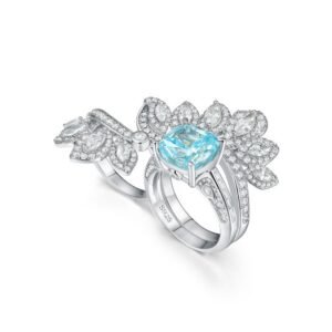 Personalized radiant high carbon diamond ring women S925 silver full set colorful treasure stacking index finger ring luxury