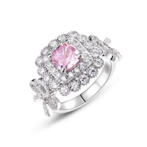 Ice flower cut high carbon diamond ring S925 silver bow full of diamonds colorful treasure finger ring light luxury and versatile