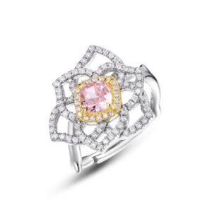 Brilliant Ice Flower Cut High Carbon Diamond Ring S925 Silver Flower Fancy Color Open Ring Fashionable Atmosphere