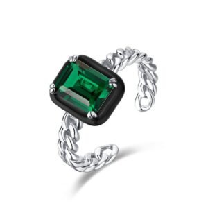 Green nano zirconium vintage ring women S925 silver inlaid with colored diamonds enamel craft open ring