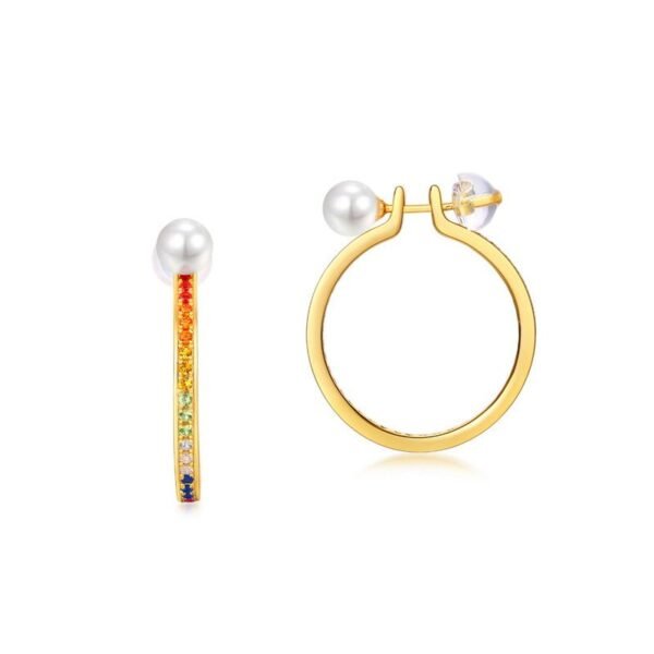 New S925 silver pearl circle earrings full set color zirconia earrings wind fashion niche senior design