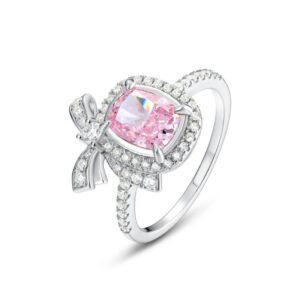 Bow colorful jewelry ring women S925 silver ice flower cut high carbon diamond finger ring fashion advanced feeling