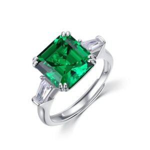 Oversized radiant green garnet ring women's S925 silver inlay cultured colorful treasure finger ring simple style