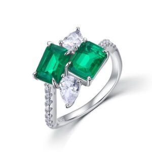 Light luxury atmosphere cultivate colorful treasure ring S925 silver set with synthetic green treasure index finger ring exaggerated style
