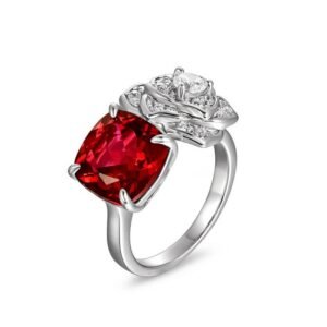 Hot S925 sterling silver with cultivated ruby ring female light luxury style simulation rose index finger ring customized
