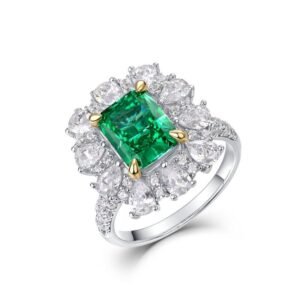 Jewelry vintage diamond encrusted emerald green ring women S925 silver high carbon diamond finger ring necklace dual purpose models