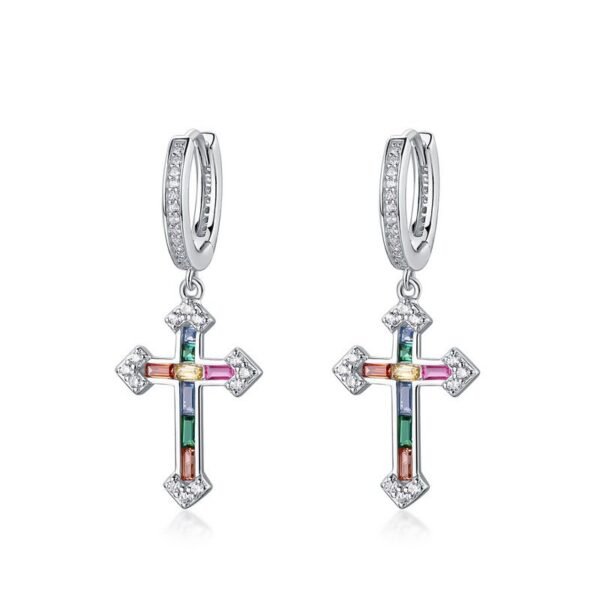 New rainbow zirconium cross earrings female S925 silver inlaid multi-color zirconium earrings lightweight luxury fashion and versatile