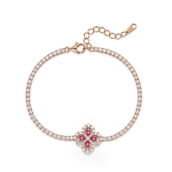 Four-leaf clover cultivation ruby bracelet S925 silver full set sparkling colorful treasure hand jewelry simple light luxury
