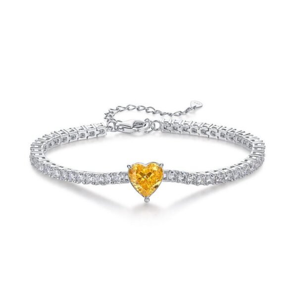 Heart-shaped simple sterling silver bracelet female S925 silver heart ice flower cut high carbon diamond hand jewelry light luxury
