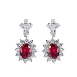 S925 silver pigeon's blood cultivation ruby earrings female inlaid colored treasure earrings senior celebrity style exquisite