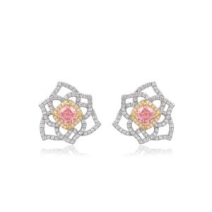 New S925 silver hexagonal flower earrings female powder high carbon diamond gemstone earrings niche high-level sense earrings