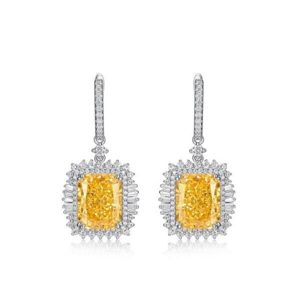 New S925 Silver Ice Flower Cut High Carbon Diamond Earrings Female Square Sugar Colored Treasure Fashion Earrings
