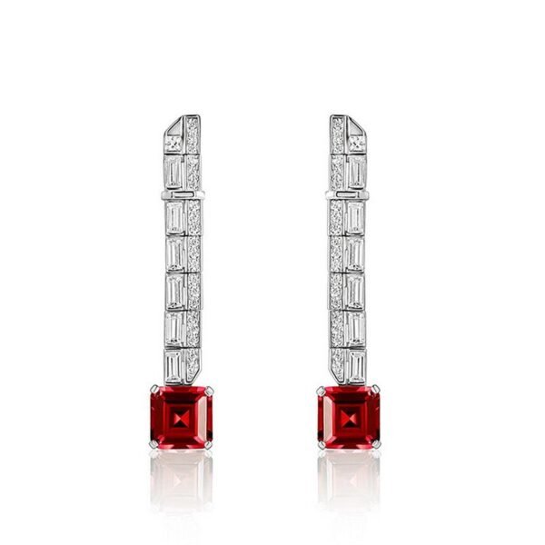New S925 silver red corundum earrings long paragraph with personality simple design senior earrings