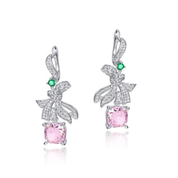 New S925 silver earrings ice flower cut high carbon diamond super flash bow section earrings light luxury style