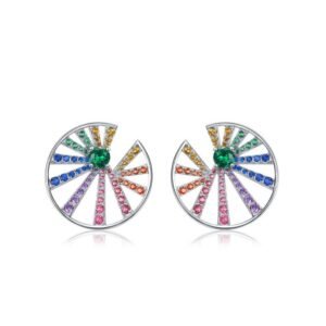 S925 silver rainbow round zirconia earrings female full set color zirconium fashion simple earrings exaggerated