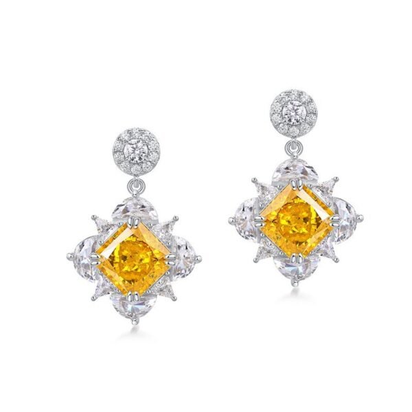 New S925 Silver High Carbon Diamond Earrings Fashion Square Ice Flower Cut Earrings