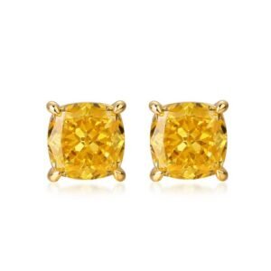 Four claws yellow diamond earrings square diamond princess square 925 silver square sugar earrings female artificial diamond earrings