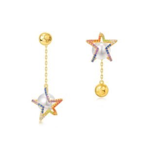 S925 silver with diamond pearl earrings pentagram color zirconium senior earrings light luxury fashion temperament skinny