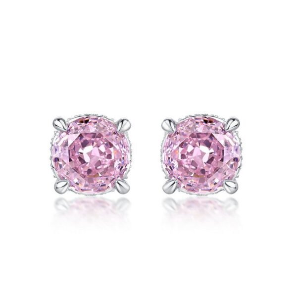 9.5ct super flash S925 silver earrings cherry blossom pink diamond ice flower cut 8_8 high carbon diamond earrings simple