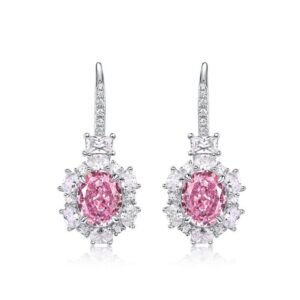 925 Silver High Carbon Diamond Earrings Jitterbug Popular Pink Ice Flower Cut Ear Hooks