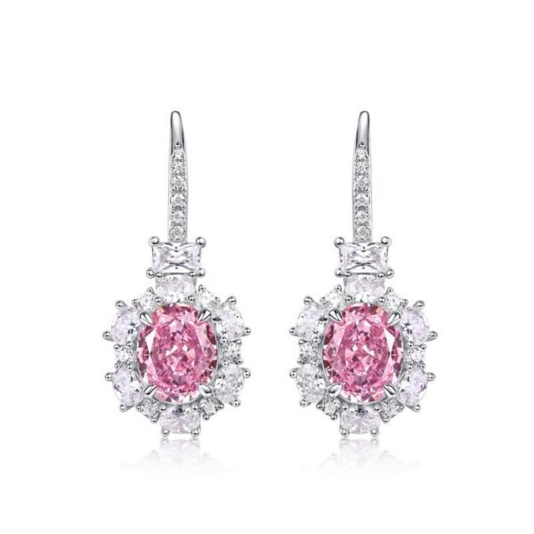 925 Silver High Carbon Diamond Earrings Jitterbug Popular Pink Ice Flower Cut Ear Hooks
