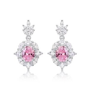 Silver S925 delicate pink high carbon diamond earrings light luxury temperament ice flower cut earrings