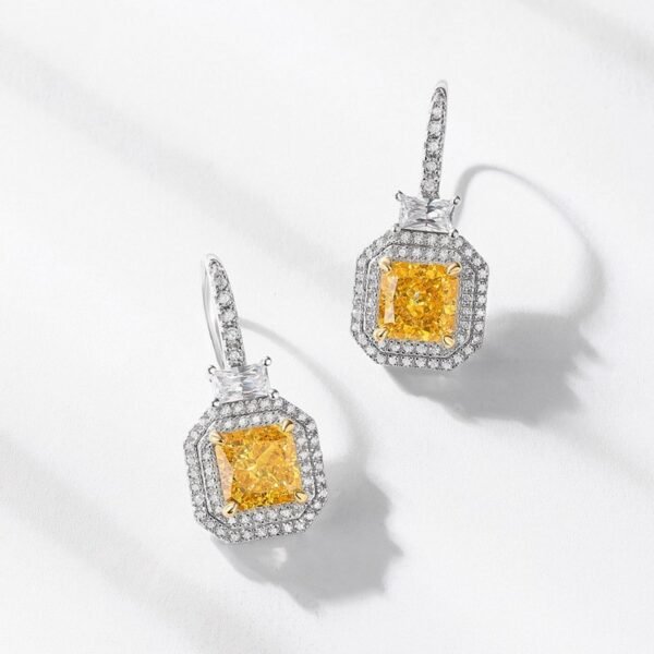Premium feeling square ice flower cut high carbon diamond earrings S925 silver earrings for women