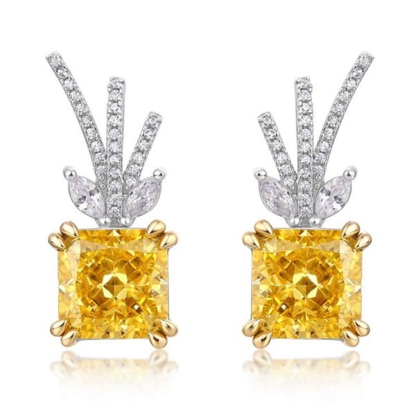 Antler modeling S925 sterling silver earrings set with diamonds goose yellow ice flower cut high carbon diamond burst flash earrings super flash female