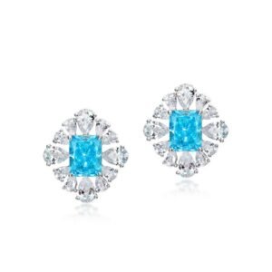Hot mining atmosphere ice flower cut high carbon diamond earrings S925 silver inlaid with aquamarine colored gemstone earrings hundred and matching