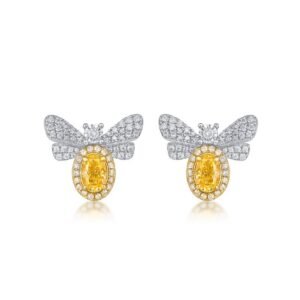 Earrings new S925 silver yellow high carbon diamond earrings retro cute bee earrings female